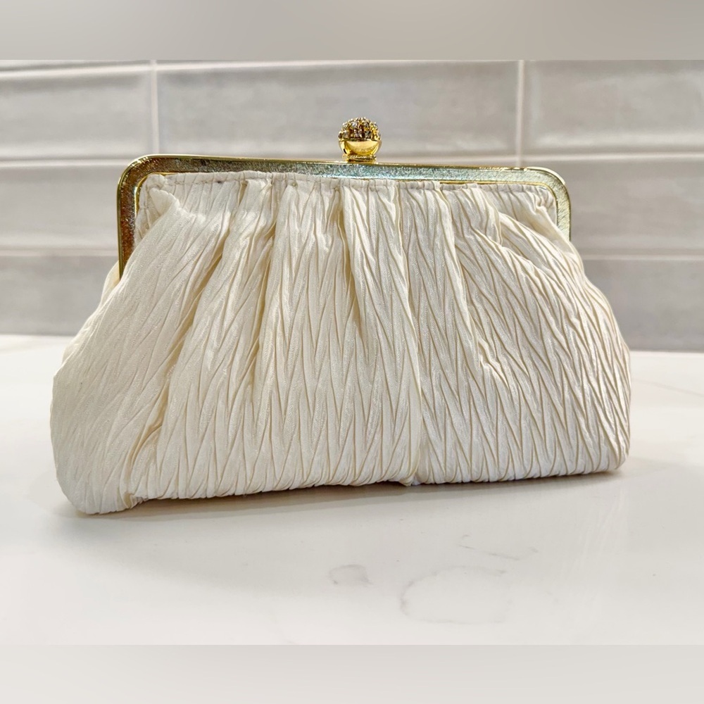 Satin Vintage Gold Tone Hardware Snake Chain Strap Clutch
